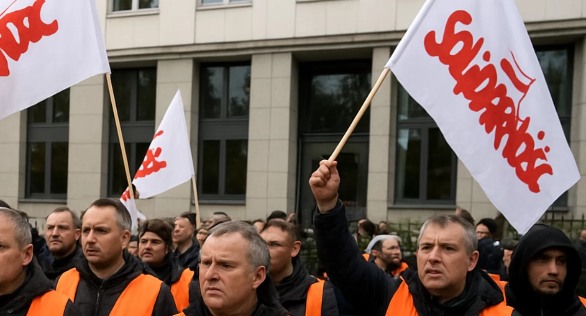 Aktualnosci , Kolejarze protestują przed Ministerstwem Infrastruktury - zdjęcie, fotografia
