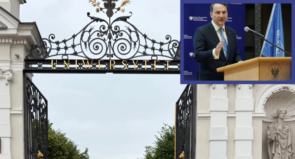 Aktualnosci , Protest Uniwersytecie Warszawskim podczas przemówienia Radosława Sikorskiego - zdjęcie, fotografia