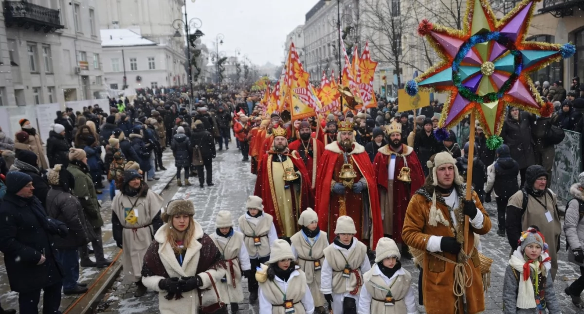 Aktualnosci , Orszak Trzech Króli wraca Warszawy tradycja kolędy barwny pochód - zdjęcie, fotografia