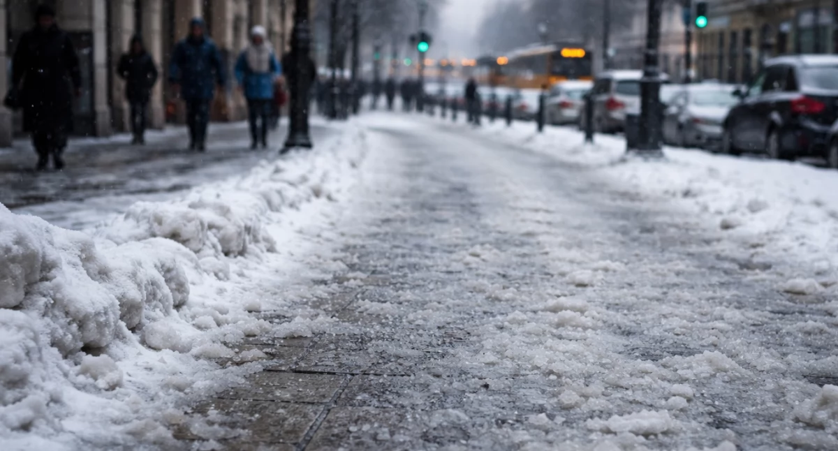 Ulice, Odpowiedzialność nieodśnieżone chodniki Warszawie powinien usuwać śnieg - zdjęcie, fotografia