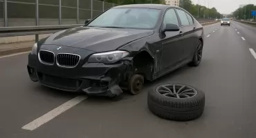 BMW straciło koło po uderzeniu w krawężnik na Wisłostradzie